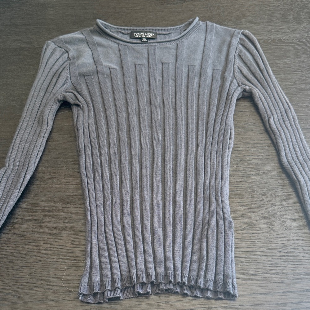 Topshop Charcoal Ribbed Blouse
